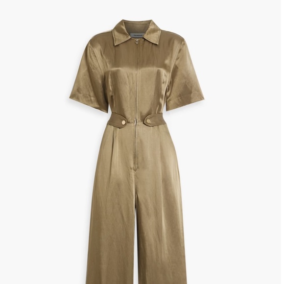 SANDRO Belted Satin Jumpsuit – Army Green – Size 36 – NWT - Picture 3 of 11